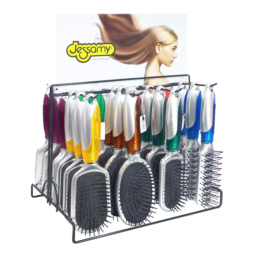 EXHIBIDOR CEPILLOS PLATEADO CON COLOR x 24