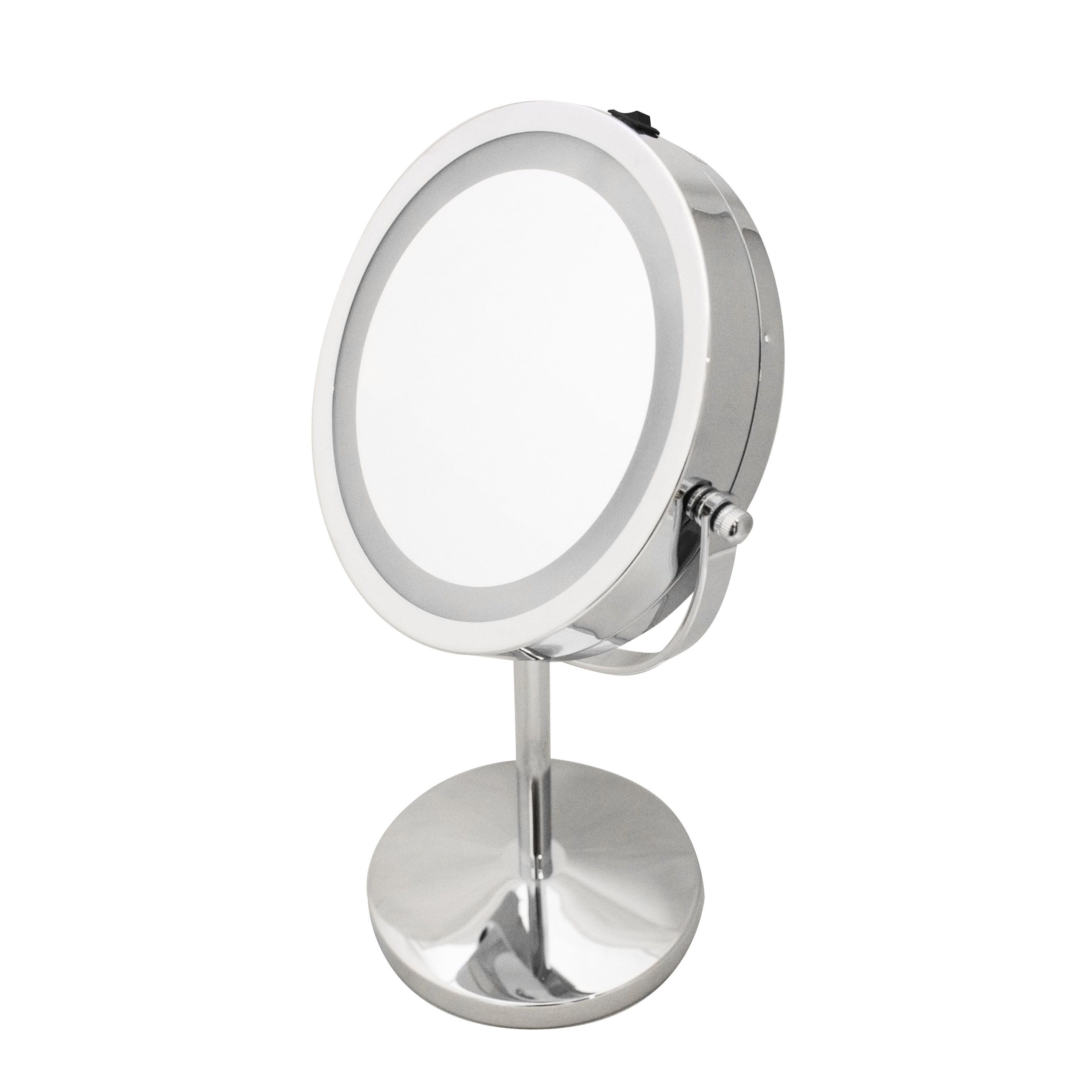 ESPEJO METAL CON PIE LED 17CM DIAM. 5X