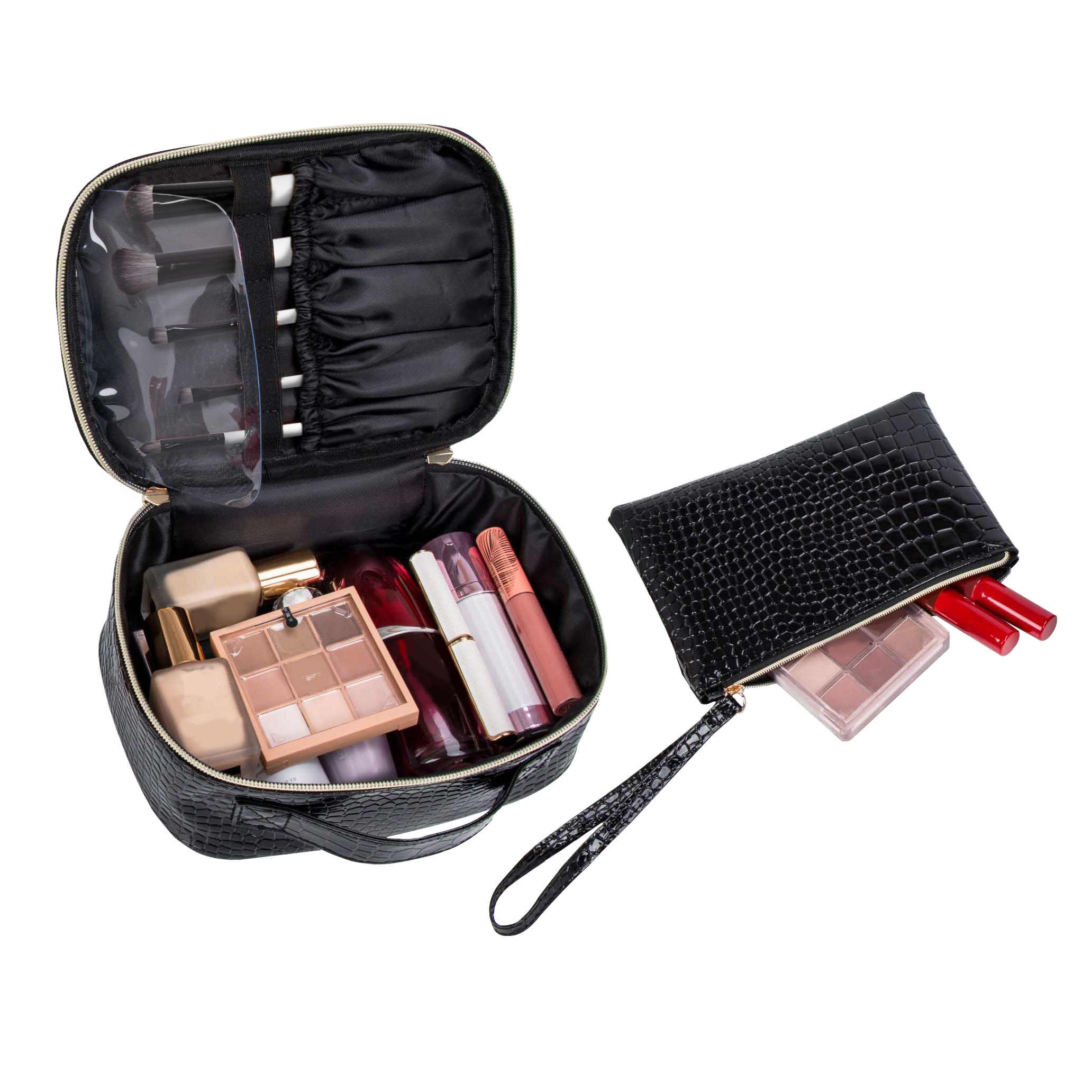 PORTACOSMETICO PORTABROCHAS CROCO NEGRO C/CIERRE