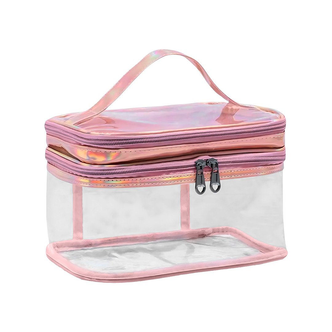 PORTACOSMETICO 2 PISOS TRANSPARENTE ROSA/NEGRO